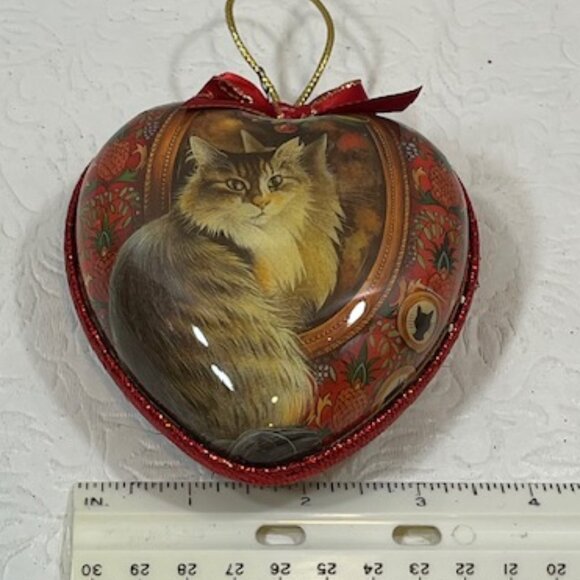 VTG Heart w/Tabby Cat in Mirror Double Sided Christmas Tree Ornament 3.75" - Picture 7 of 8